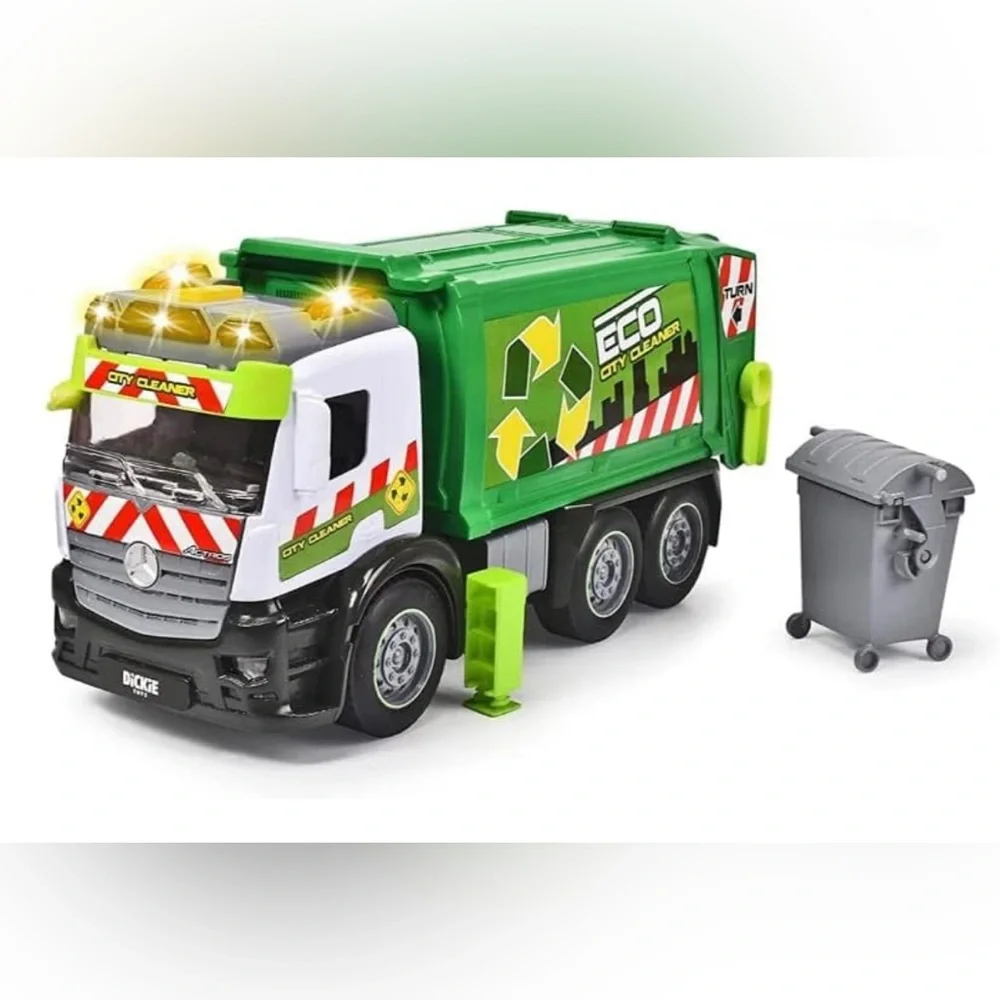 Dickie City Mercedes Actros Garbage Truck 10” Opening Parts Lights & Sounds, NEW